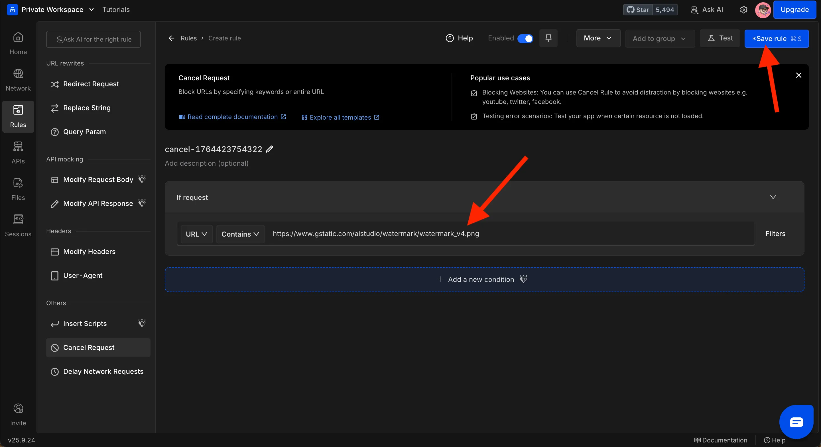 Add URL and Save Rule